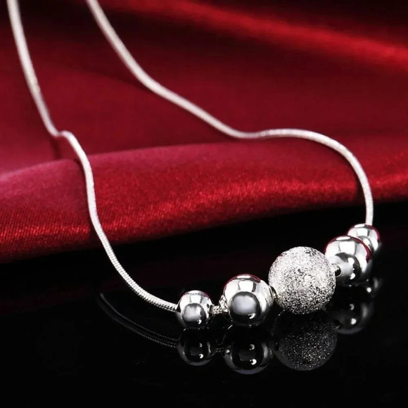 Sterling Silver Bead Snakechain Pendant Necklace - Picture 1 of 4